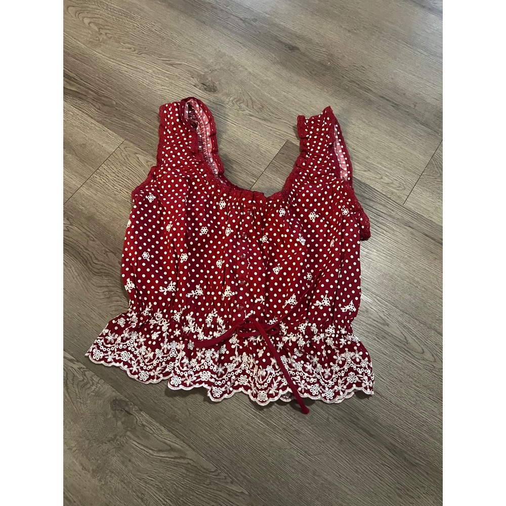 Wild Fable Red Polka Dot Eyelet Trim Button Down Tie Waist Tank Top Medium